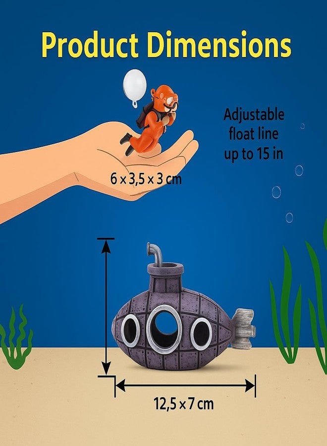 مجموعة مغامرات حوض السمك من قطعتين من VAYINATO® - زينة غواص عائم وحطام غواصة عتيقة (لون عشوائي) - زينة ممتعة لحوض السمك، مصنوعة من الراتنج الآمن، لمحبي أحواض السمك - Image 5